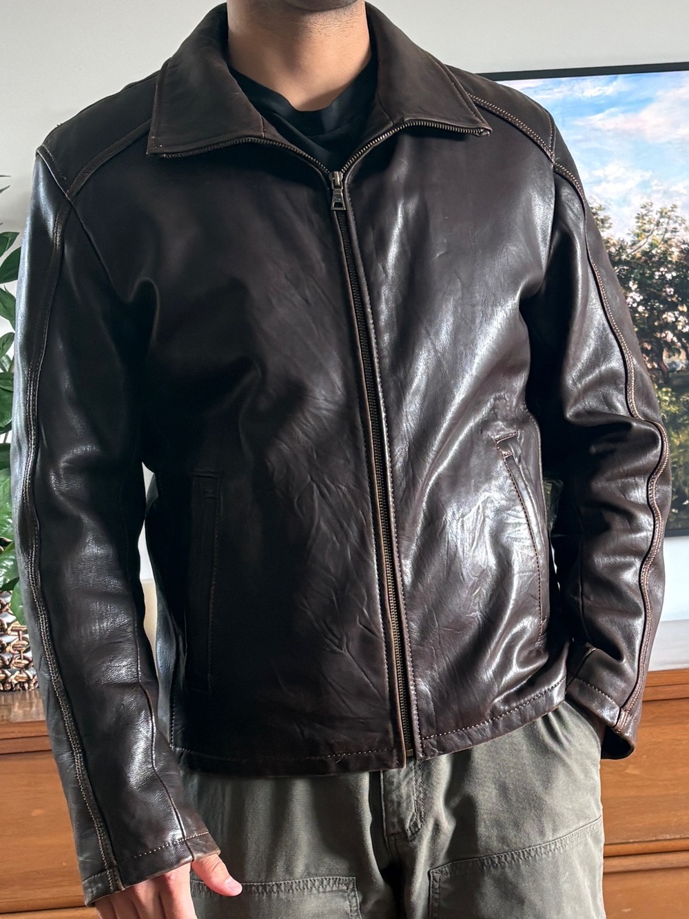 DANIER Menโs Brown Leather Jacket Thinsulate Lined - Fits Medium (M)